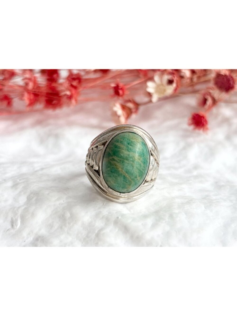 Amazonite Green Gemstone Solitaire Sterling Silver 925 Vintage Ring - sz 6.75 - Picture 12 of 16